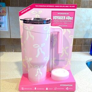 Hydrapeak Voyager NWT 40oz Stainless Steel Pink Travel Mug with Handle